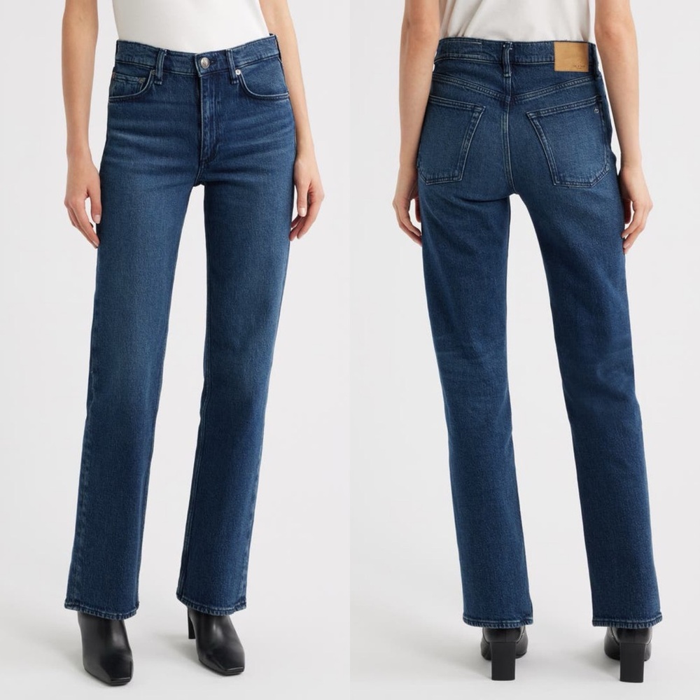 Rag &‎ Bone Harlow Mid-Rise Straight Jeans Teo Blue Denim $248 Size 31 (US 12)